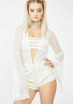 Elsie & Fred Jumpsuits & Rompers Route 66 White Bell-Sleeved Playsuit