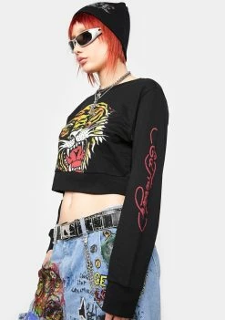Ed Hardy Tiger Head Cropped Sweatshirt Graphic Pullovers & Hoodies
