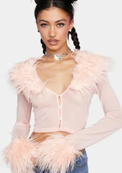 Elsie & Fred Gostosa Sheer Fur Collar Cardigan Knit Cardigans