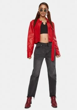 Noize Outerwear Crimson Snake Britt Vegan Leather Crop Jacket