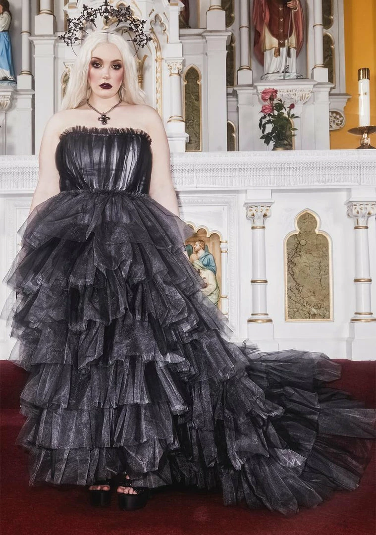 Budget ❤️ Unholy Plus Dramatic Flair Tulle Maxi 👗 Dress 🤩 3 Unholy Plus Dramatic Flair Tulle Maxi Dress