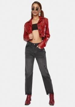 Noize Outerwear Crimson Python Victoria Vegan Leather Crop Jacket