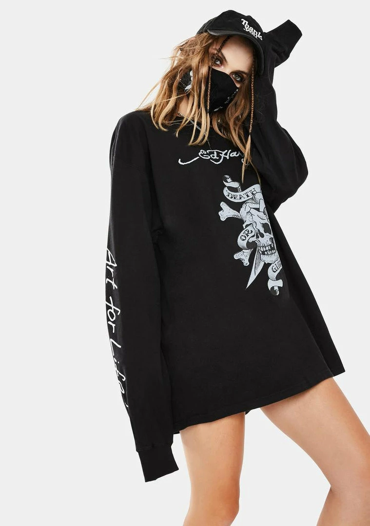 Best Sale 😍 Ed Hardy Tops Onyx Skull Long Sleeve Graphic Tee 🛒 6 Ed Hardy Tops Onyx Skull Long Sleeve Graphic Tee