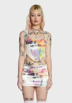 Elsie & Fred Renaissance Cherub Print Satin Corset Top