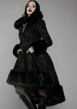 Unholy Haunted Hills Brocade High-Low Coat Faux Fur Coats
