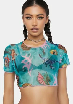 DAMAGE Mesh Crop Top Sheer Crop Top