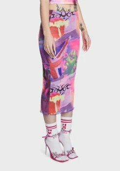 Elsie & Fred Pleasure Print Mesh Midi Skirt