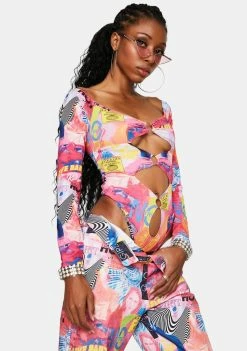 Elsie & Fred Empower Print O-Ring Thong Bodysuit