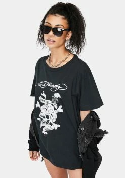 Ed Hardy Tops Faded Black Graphic Tee