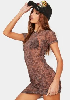 Ed Hardy Tiger Print Sheer Mini Dress