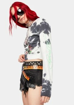 Ed Hardy Pullover Hoodie Tie Dye Cropped Sweatshirt