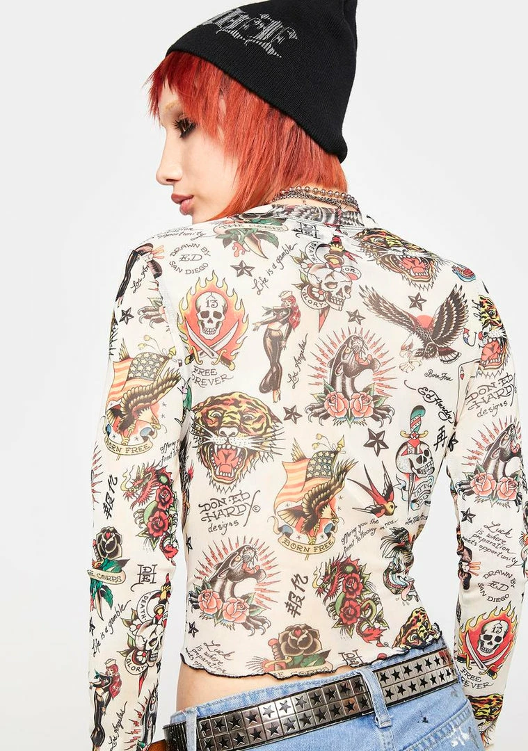 Buy ๐ Ed Hardy Tops Flashboard Print Mesh Long Sleeve Top ๐งจ 6 Ed Hardy Tops Flashboard Print Mesh Long Sleeve Top