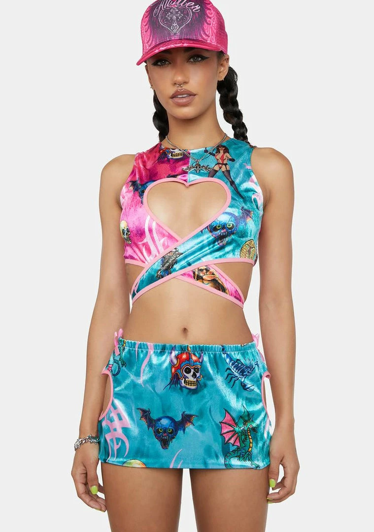 Brand new ❤️ DAMAGE Heart Low Waist Mini 👗 Skirt 🤩 4 DAMAGE Heart Low Waist Mini Skirt