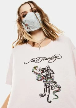 Ed Hardy Tops Pink Snake Panther Graphic Tee