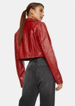 Noize Outerwear Crimson Python Victoria Vegan Leather Crop Jacket