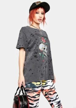 Ed Hardy Charcoal Splatter Graphic Tee