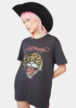 Ed Hardy Tiger Head Graphic Tee Tops