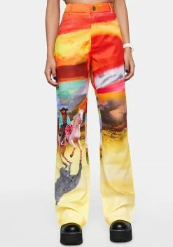 Elsie & Fred Rawhide Bootcut Cowboy Print Trousers