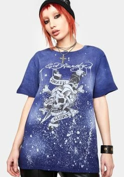 Ed Hardy Tops Navy Bleach Graphic Tee