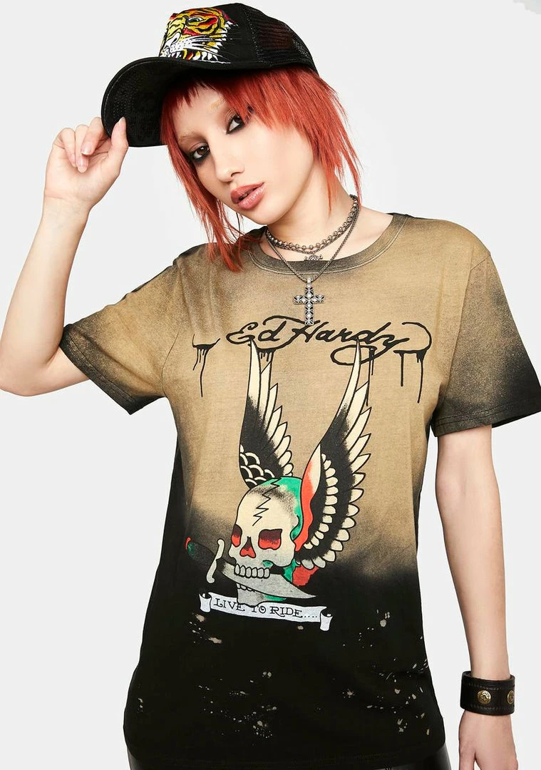 Deals 🥰 Ed Hardy Tops Black Bleach Graphic Tee ✨ 3 Ed Hardy Tops Black Bleach Graphic Tee