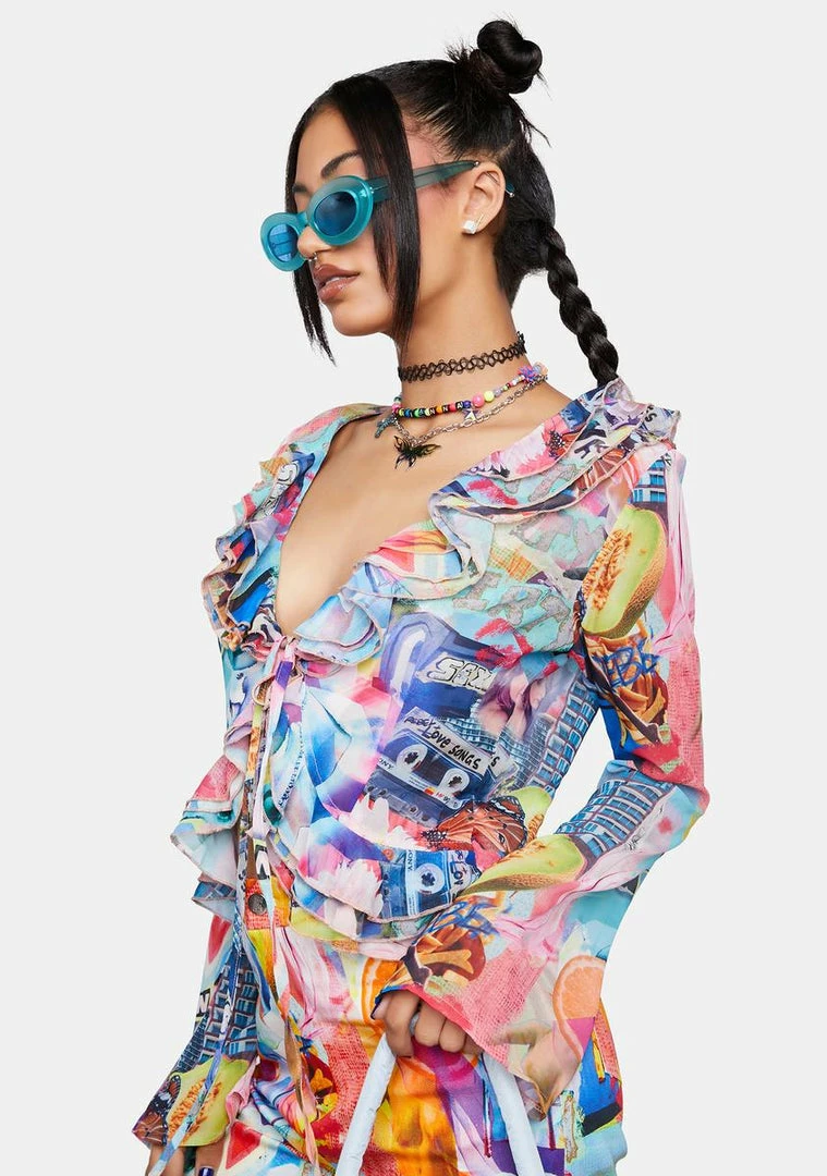 Best deal ๐ Elsie & Fred ๐ Dress Blouses Ruffle Front Sheer Collage ๐ Shirt โ๏ธ 5 Elsie & Fred Dress Blouses Ruffle Front Sheer Collage Shirt