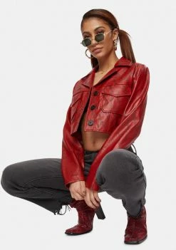 Noize Outerwear Crimson Python Victoria Vegan Leather Crop Jacket