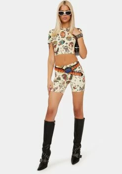 Ed Hardy Flashboard Sport Crew Crop Tee Graphic Crop Top