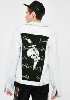 Ed Hardy Outerwear Skull Dagger Painted Denim Jacket