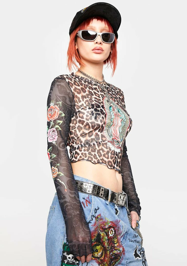 Deals βοΈ Ed Hardy Mary Print Leopard Mesh Top Tops π 4 Ed Hardy Mary Print Leopard Mesh Top Tops