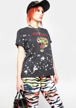 Ed Hardy Tiger Head Bleached Graphic Tee Graphic T-Shirt