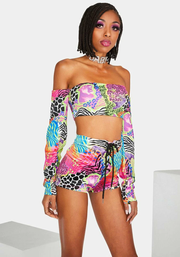 Hot Sale โจ Elsie & Fred Grounded Print Velvet Lace-Up Shorts Bottoms ๐ 4 Elsie & Fred Grounded Print Velvet Lace-Up Shorts Bottoms