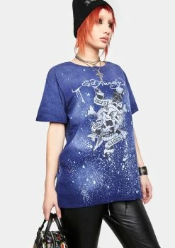 Budget 🔥 Ed Hardy Tops Navy Bleach Graphic Tee 👍 7 Ed Hardy Tops Navy Bleach Graphic Tee