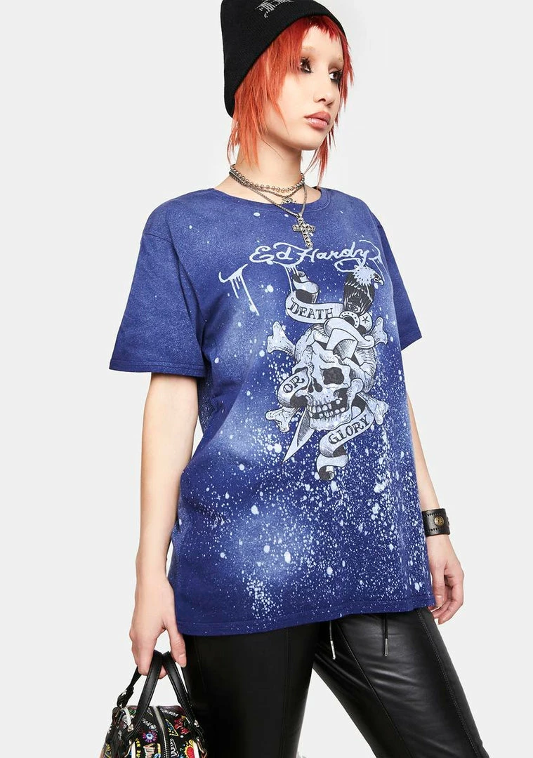 Budget 🔥 Ed Hardy Tops Navy Bleach Graphic Tee 👍 4 Ed Hardy Tops Navy Bleach Graphic Tee