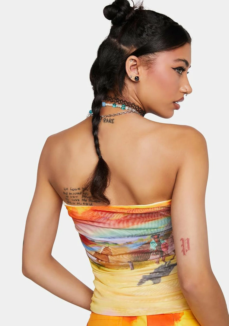 Cheap ๐ Elsie & Fred Rawhide Cowboy Print Mesh Layered Tube Top ๐ 6 Elsie & Fred Rawhide Cowboy Print Mesh Layered Tube Top