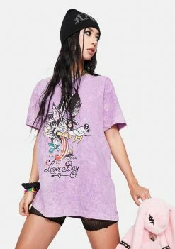 Ed Hardy Lover Boy Wolf Graphic Tee Tops