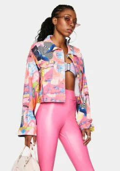 Elsie & Fred Empower Print Cropped Denim Jacket