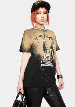 Ed Hardy Tops Black Bleach Graphic Tee