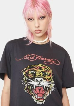 Ed Hardy Tiger Head Graphic Tee Tops