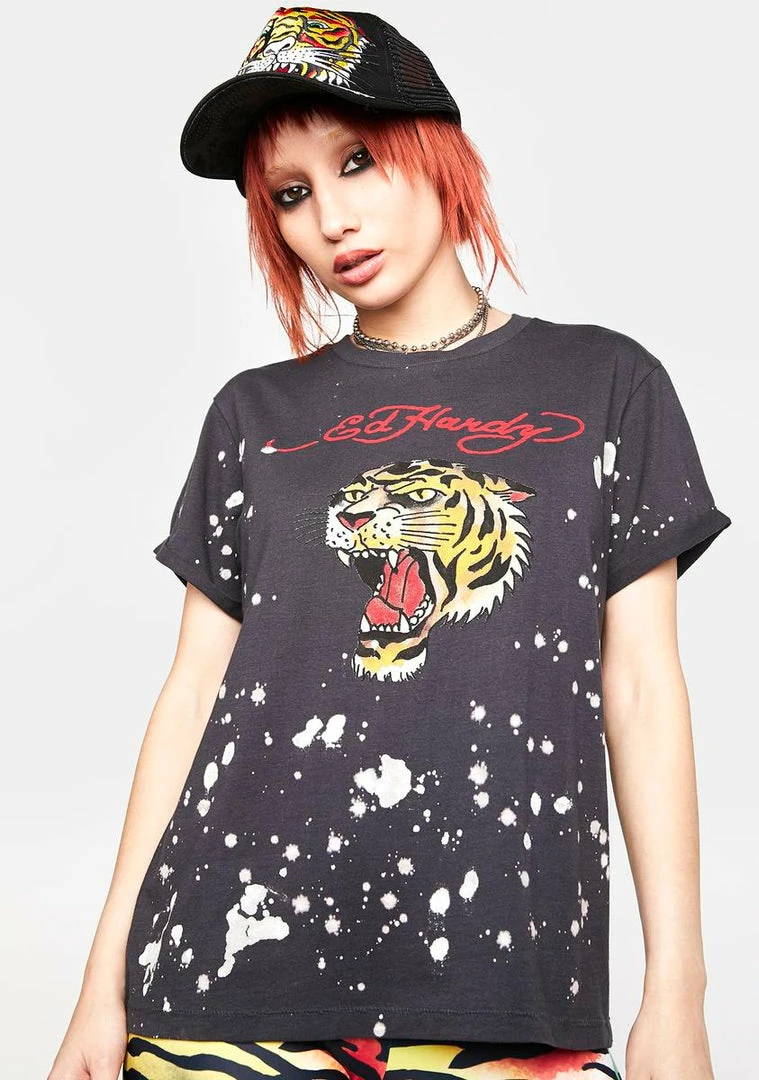 Wholesale π Ed Hardy Tiger Head Bleached Graphic Tee Graphic T-Shirt π 3 Ed Hardy Tiger Head Bleached Graphic Tee Graphic T-Shirt
