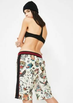 Ed Hardy Bottoms Flash Board Print Track Shorts