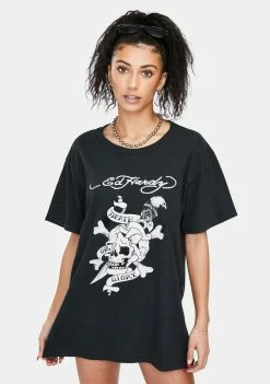 Ed Hardy Tops Faded Black Graphic Tee