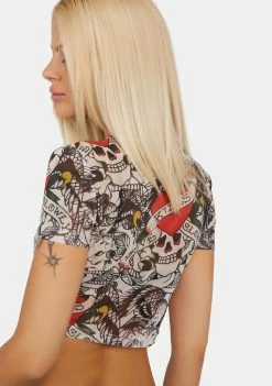 Ed Hardy LKS Skull Crew Power Mesh Top