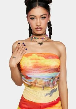 Elsie & Fred Rawhide Cowboy Print Mesh Layered Tube Top