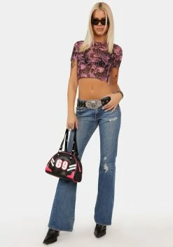 Best Pirce ⭐ Ed Hardy Graphic Crop Top DBD Eagle Crew Pink Power Mesh Top 👏 8 Ed Hardy Graphic Crop Top DBD Eagle Crew Pink Power Mesh Top
