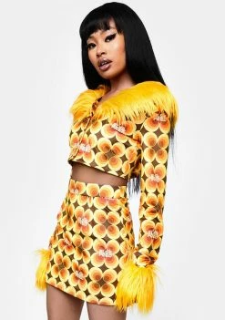 Elsie & Fred Outerwear Fran Fur Collar Velour Crop Jacket