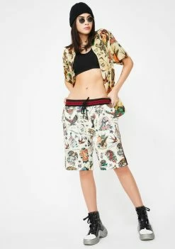 Ed Hardy Bottoms Flash Board Print Track Shorts