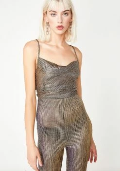 Elsie & Fred Baby Jane Gold Flare Jumpsuit Jumpsuits & Rompers