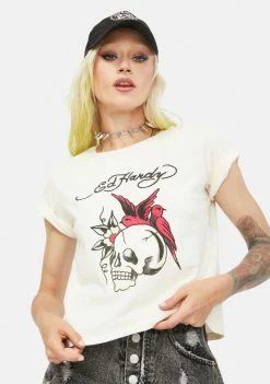 Ed Hardy Tops Ecru Mineral Tee