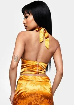 New 😍 Elsie & Fred Gold Marla Satin Jacquard Crop Top Tops 😉 9 Elsie & Fred Gold Marla Satin Jacquard Crop Top Tops