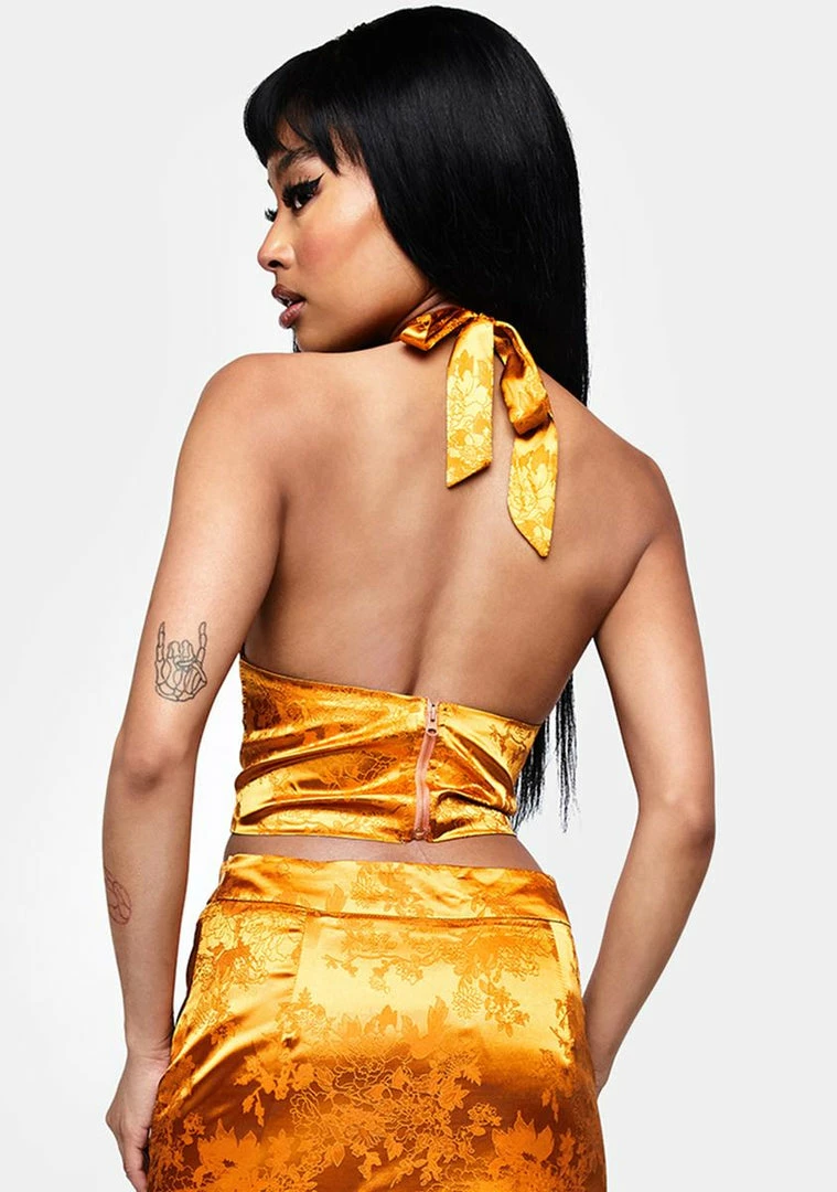 New 😍 Elsie & Fred Gold Marla Satin Jacquard Crop Top Tops 😉 6 Elsie & Fred Gold Marla Satin Jacquard Crop Top Tops